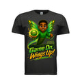 The Butta-Fly’s Aiyden Game On Wings Up adult graphic T-shirt with green wings Flutterball and goal