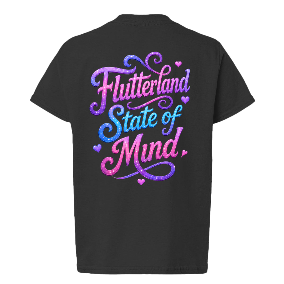 The Butta-Fly’s Aarey I Am Enough kids affirmation T-shirt with purple blue wings hearts and stars